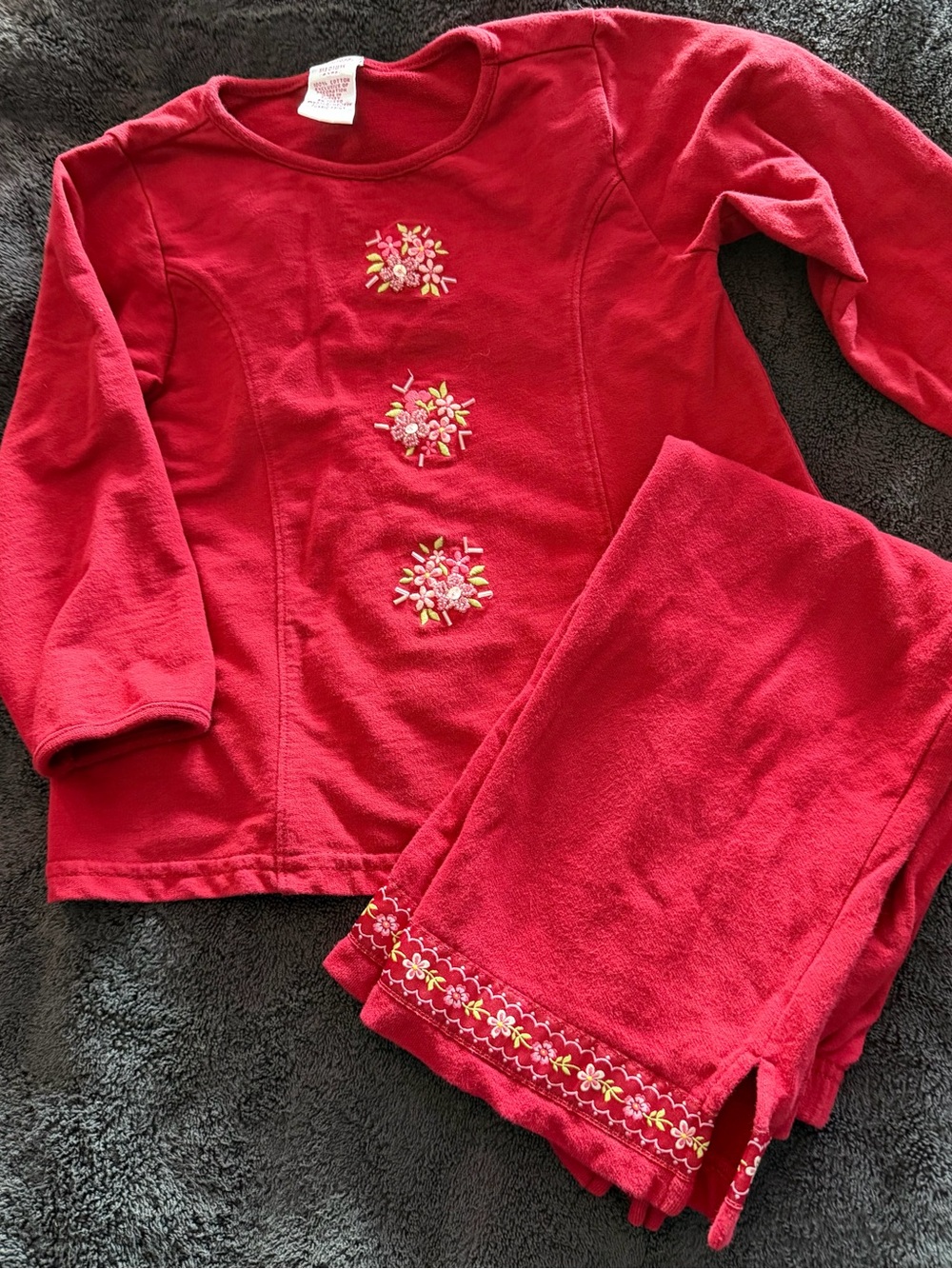 Girls Red Floral Embroidered Set